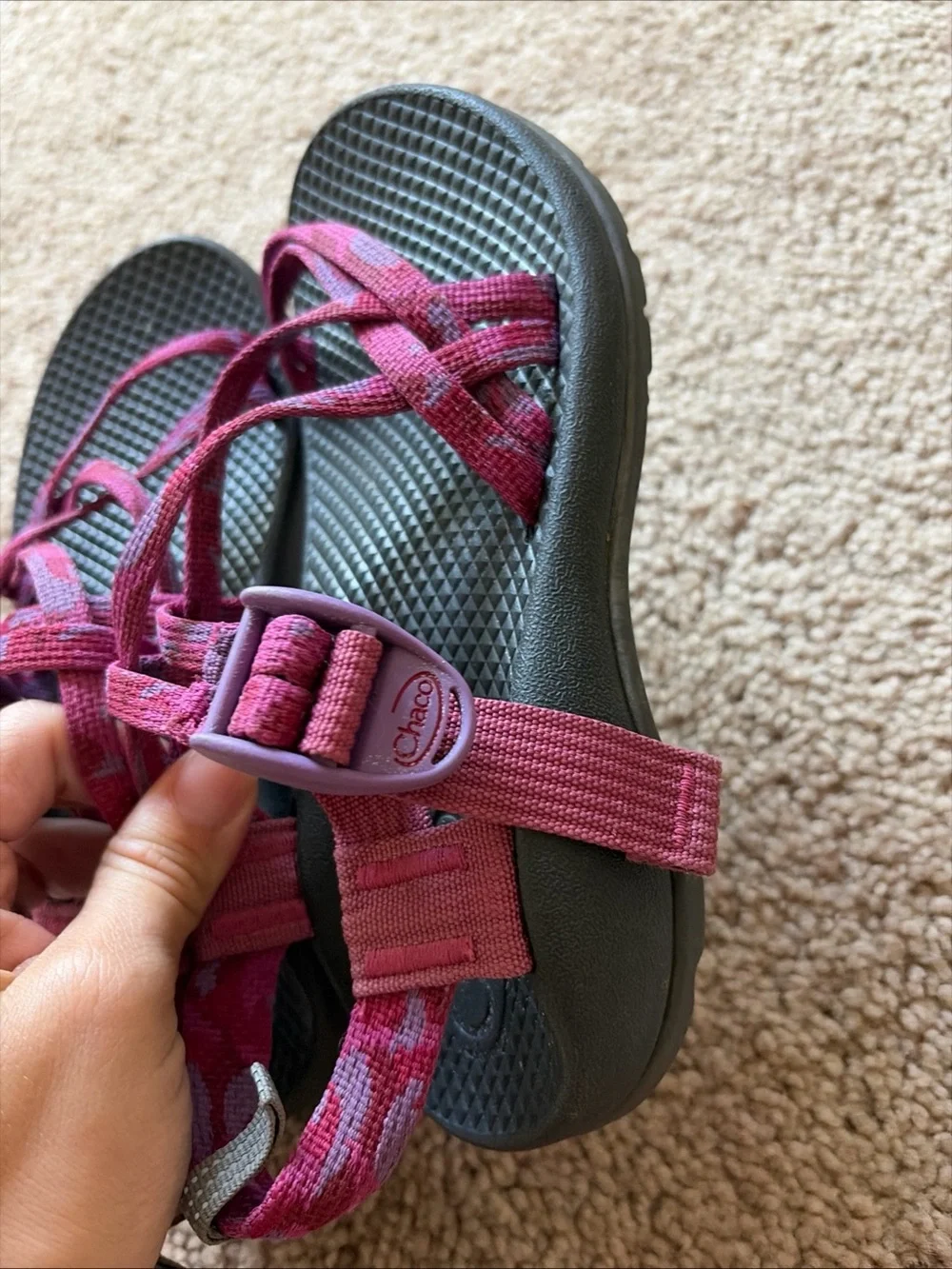 Chaco Pink/Purple Strappy Sandals Adjustable  kid size 2